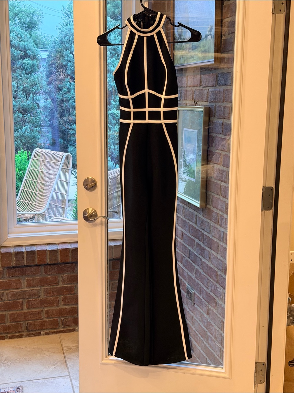 Black Halter Jumpsuit with White Piping